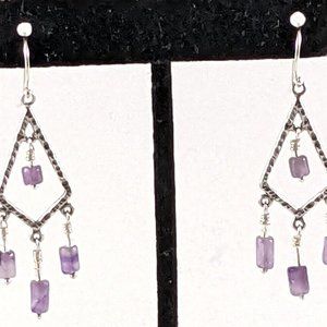 Sterling Silver 925 Purple Stone Earrings Marked JBB